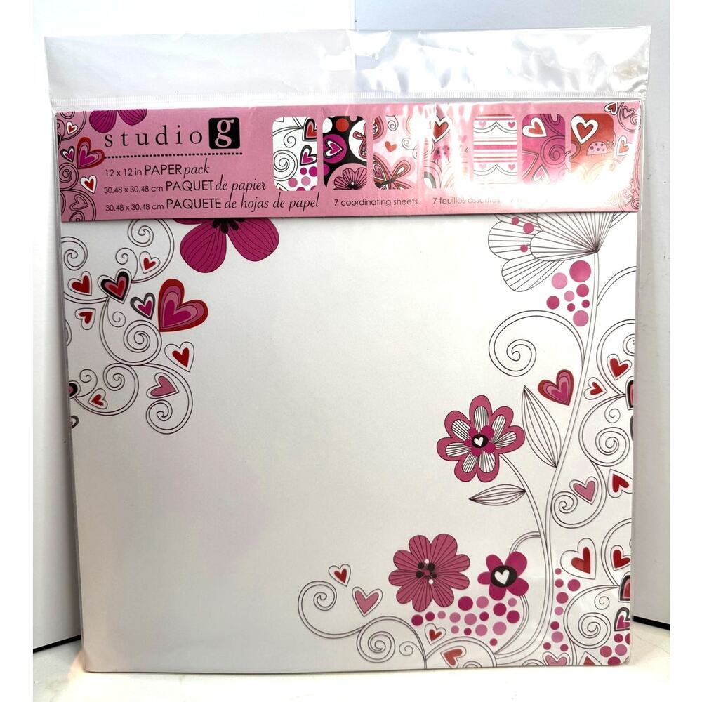 2011 Studio g 12x12 Paper Pack Hearts Flowers 7 Coordinating Sheets Scrapbooking